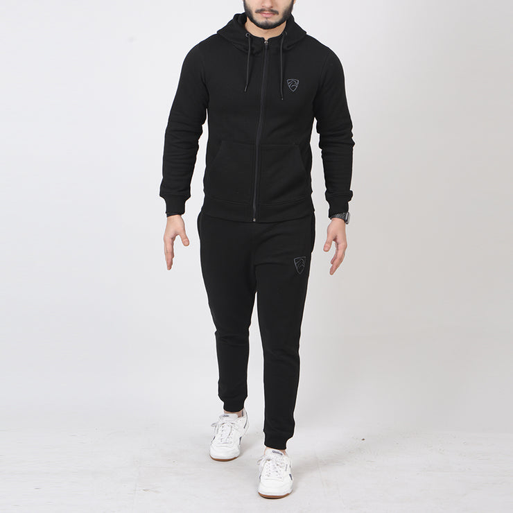 All Black Fleece Tracksuit With Charcoal Logo