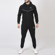 Black Fleece Tracksuit With V-Cut Piping