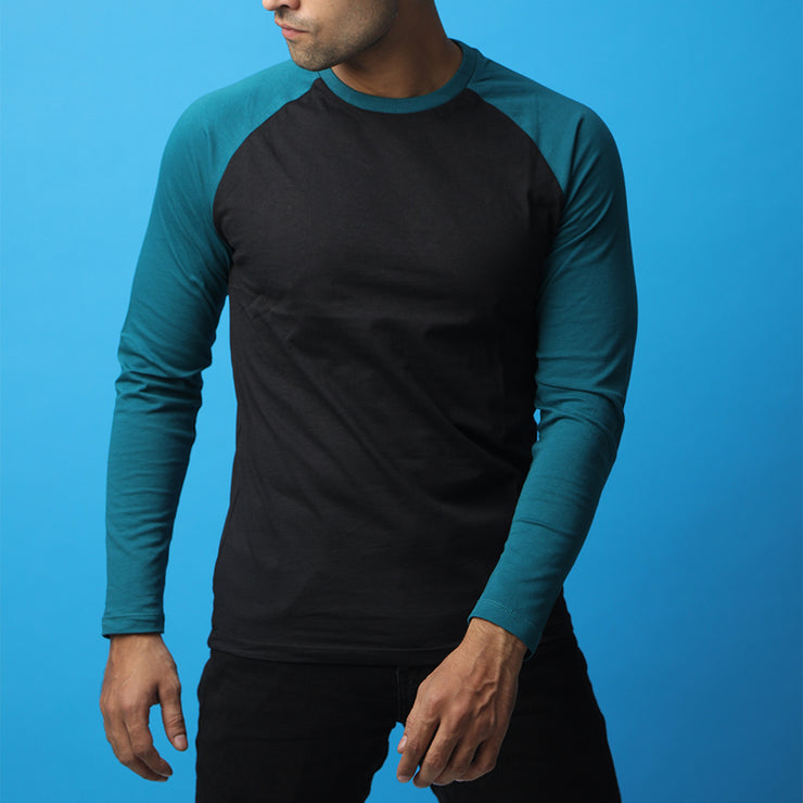 Black & Sea Green Raglan Tee