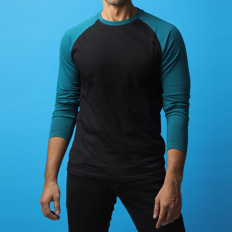 Black & Sea Green Raglan Tee
