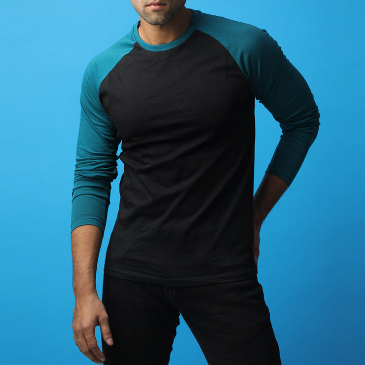 Black & Sea Green Raglan Tee
