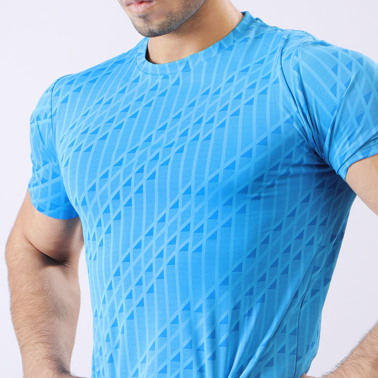 Limited Edition Texture Blue Printed 4-Way Stretch Tee