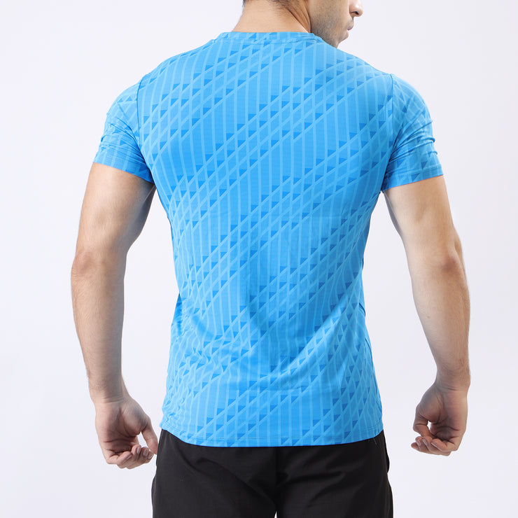 Limited Edition Texture Blue Printed 4-Way Stretch Tee