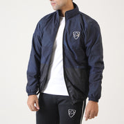 Navy Texture And Black Performance Mock Neck Zipper