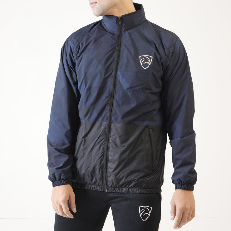 Navy Texture And Black Performance Mock Neck Zipper