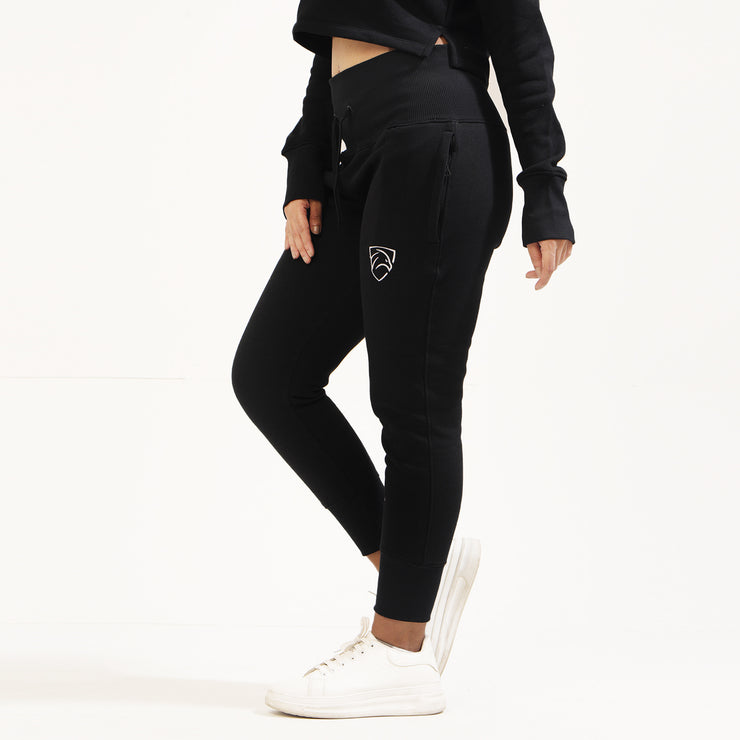 Tf-Basic Black Crop Cut And High Waisted Tracksuit