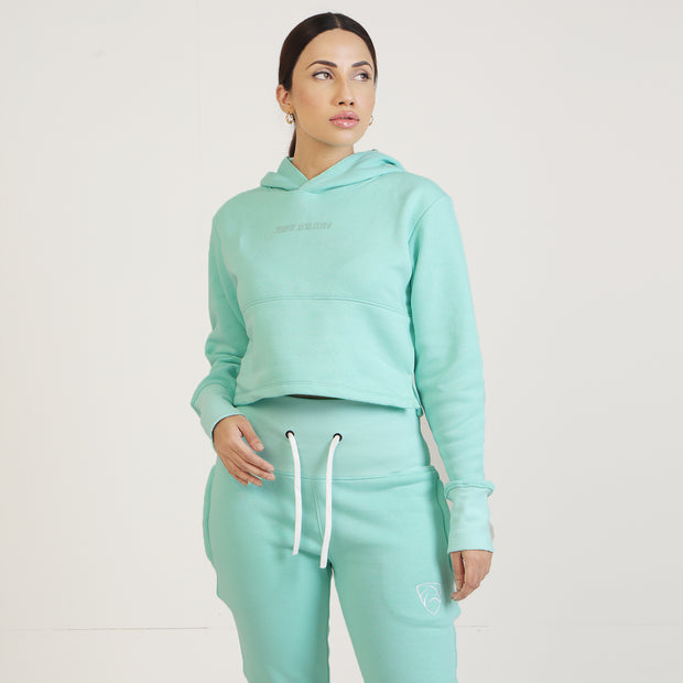 Tf-Basic Sea Green Crop Cut And High Waisted Tracksuit