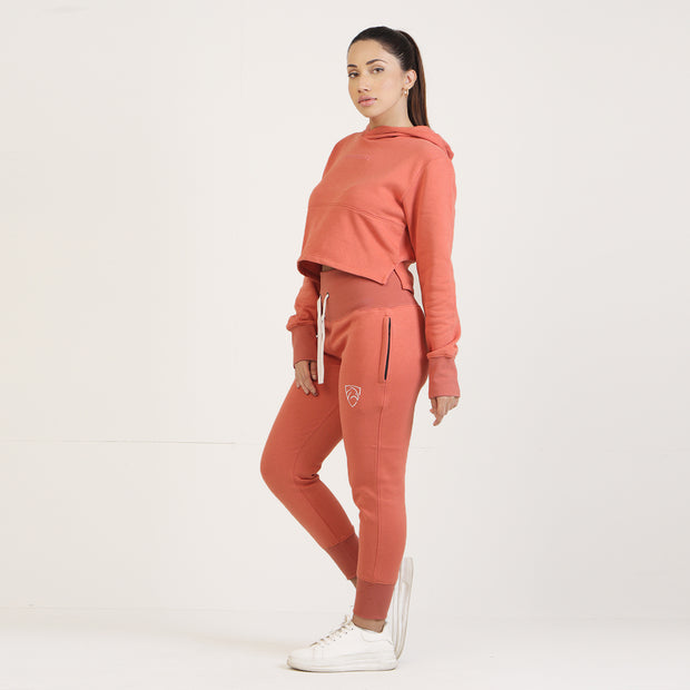 Tf-Basic Tiger Orange Crop Cut And High Waisted Tracksuit