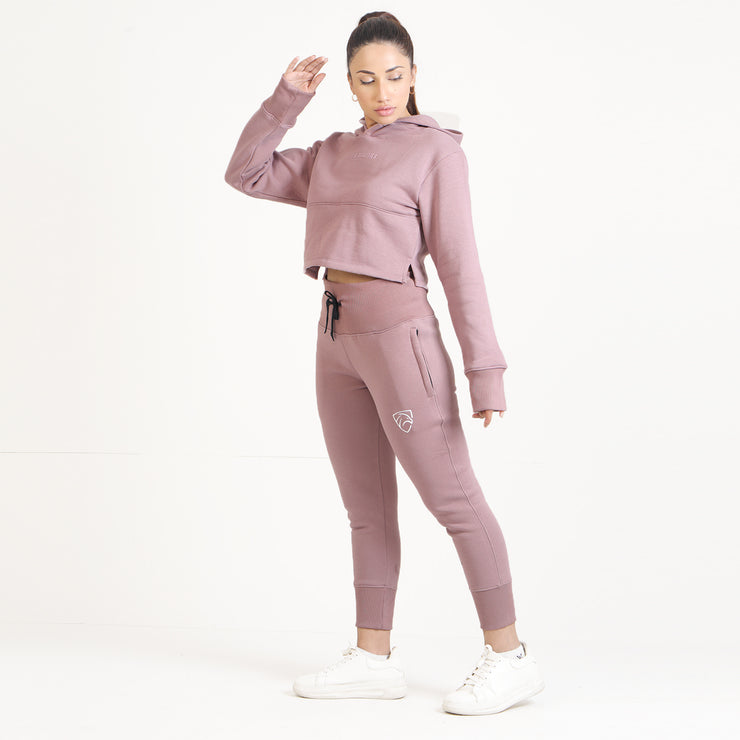 Tf-Basic Light Grape Crop Cut And High Waisted Tracksuit