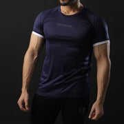 Navy Performance Tee With White Ribs