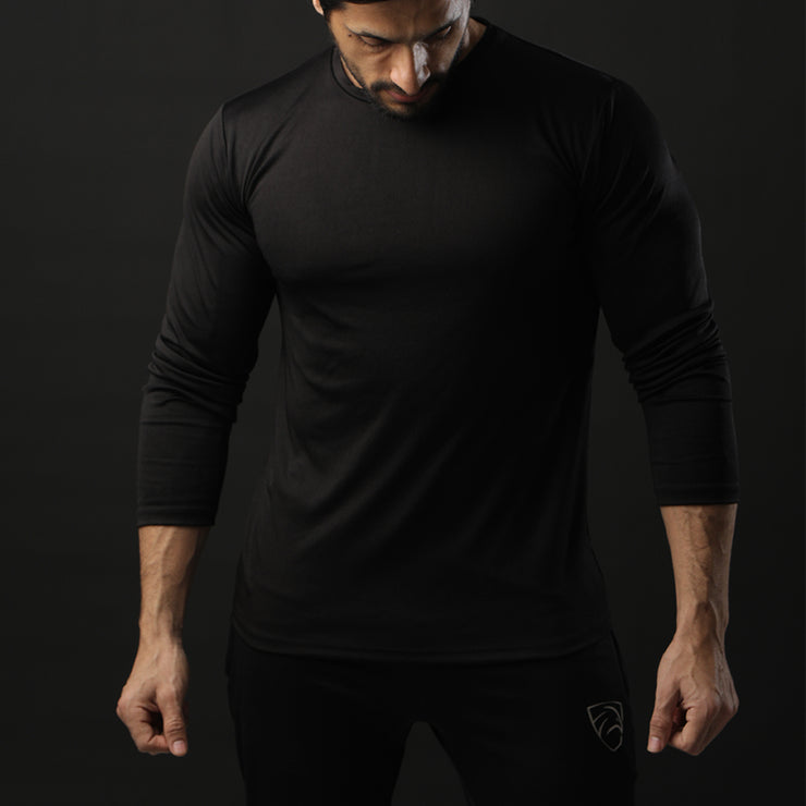 Black Full Sleeve Performance Tee With White Back Panel