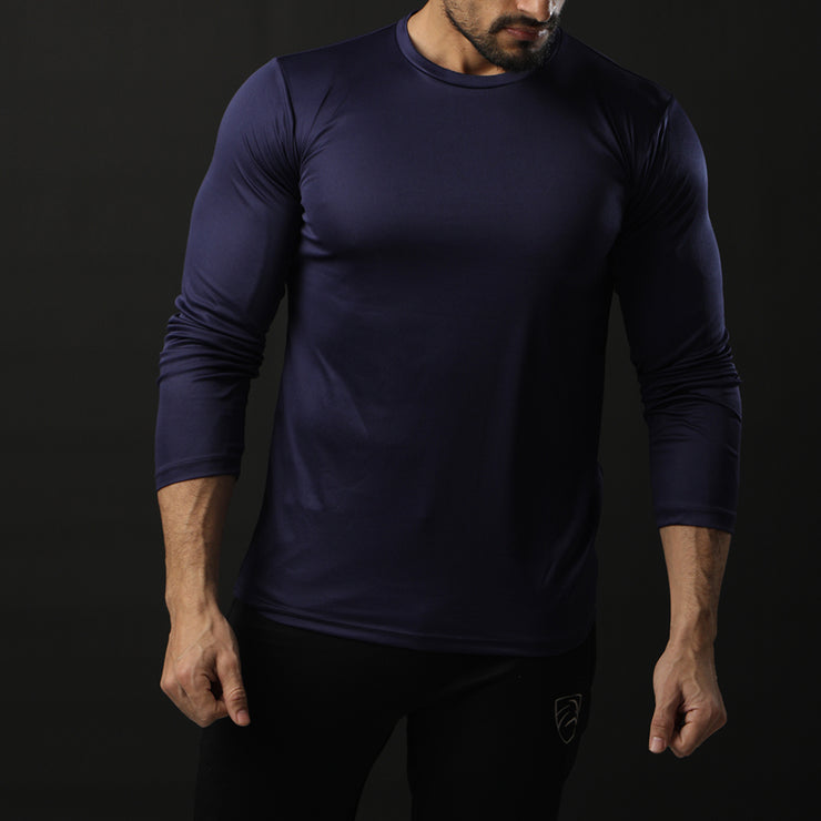 Navy Full Sleeve Performance Tee With White Back Panel