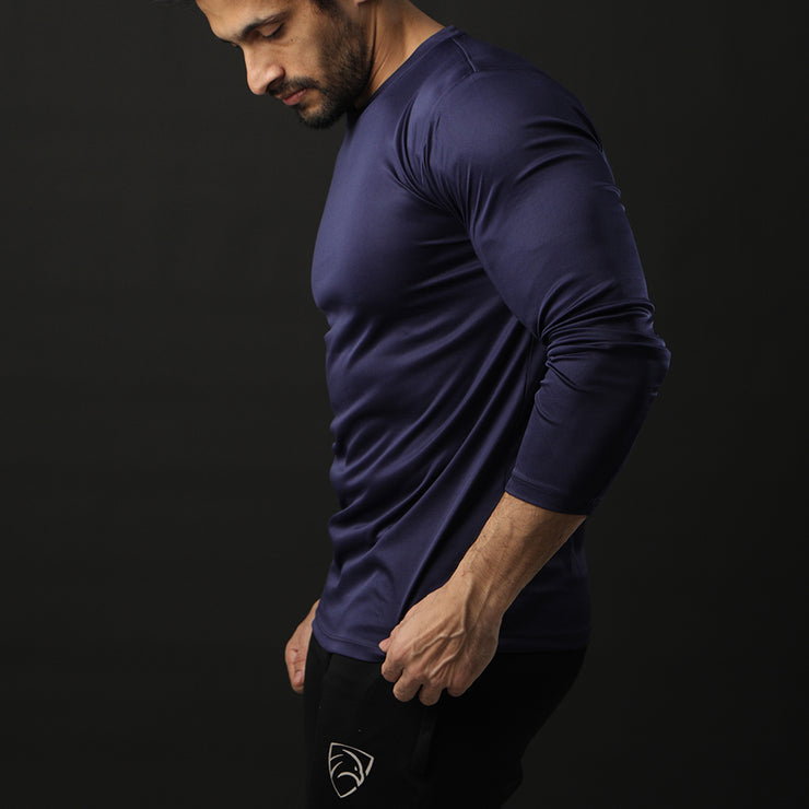 Navy Full Sleeve Performance Tee With White Back Panel