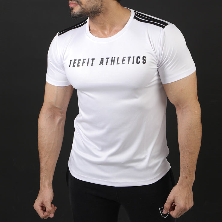 Teefit Three Stripes White Athletic Tee