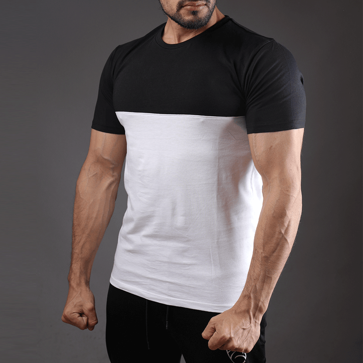 Black And White Two Tone Half Sleeve Tee - TeeFit Fashion