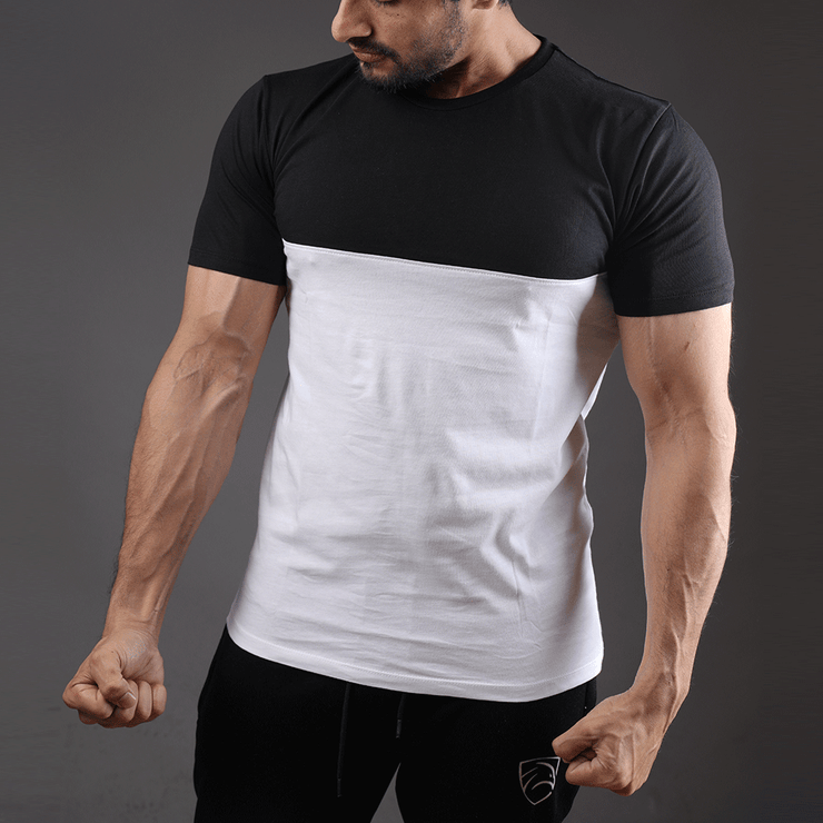Black And White Two Tone Half Sleeve Tee - TeeFit Fashion