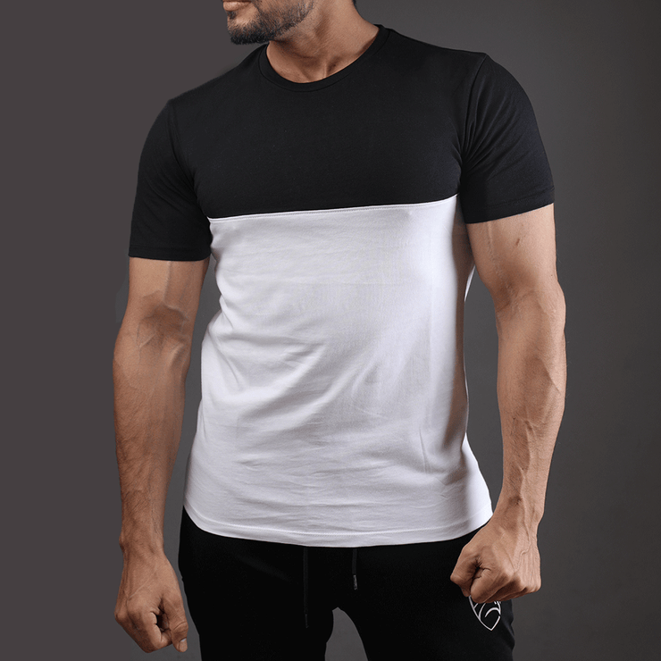 Black And White Two Tone Half Sleeve Tee - TeeFit Fashion