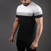 White, Grey And Black Panel Half Sleeve Tee - TeeFit Fashion
