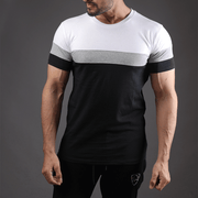 White, Grey And Black Panel Half Sleeve Tee - TeeFit Fashion