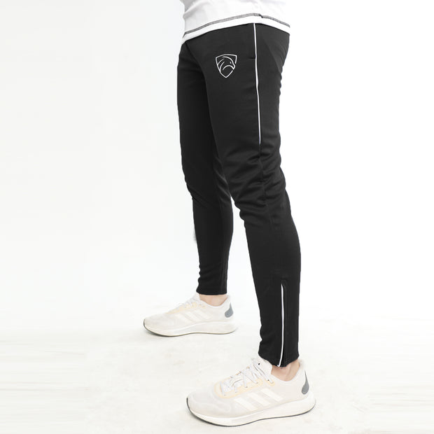 Black Interlock Bottoms With Piping and Ankle Zips