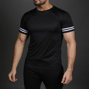 Black Performance Tee With 2 White Stripes