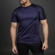Navy Performance Tee With Black Mesh Shoulder Panel