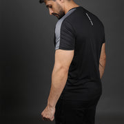 Black Performance Tee With Grey Mesh Shoulder Panel