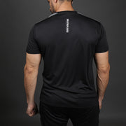 Black Performance Tee With Grey Mesh Shoulder Panel