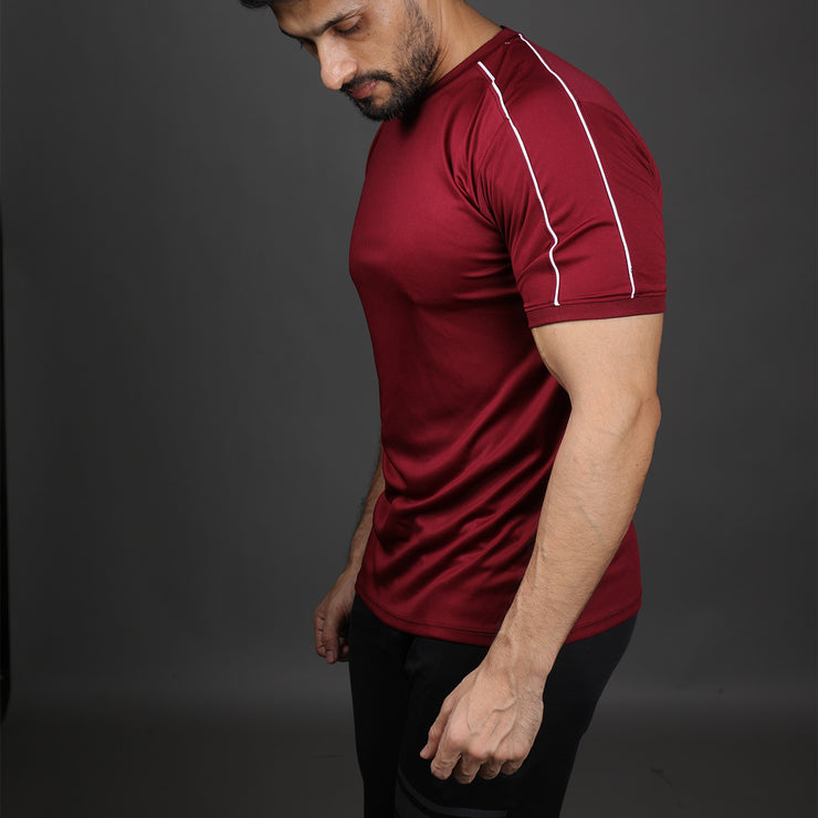 Maroon Performance Tee With Double Piping