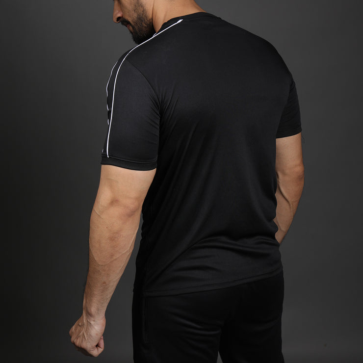 Black Performance Tee With Double Piping