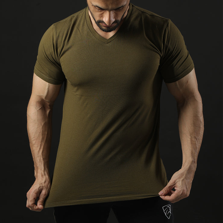 Tf-Premium Olive Green Half Sleeve V-Neck