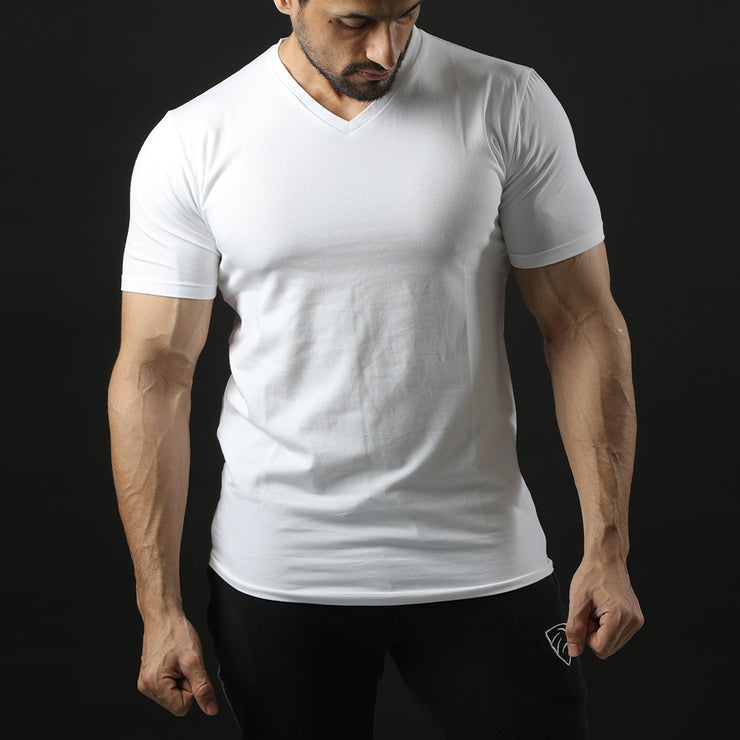 Tf-Premium White Half Sleeve V-Neck