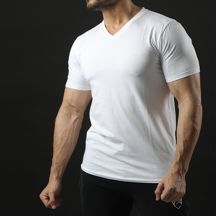 Tf-Premium White Half Sleeve V-Neck