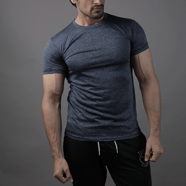 Quick Dry Teal Blue Textured Tee - TeeFit Fashion