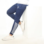 Navy Interlock Bottoms With White Stripes