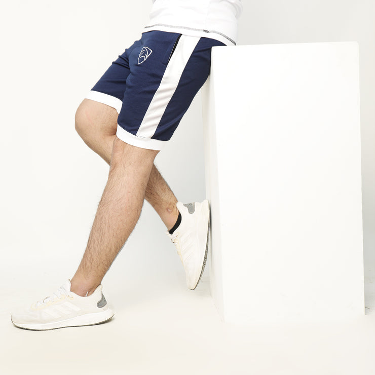 Navy Interlock Shorts With White Side And Bottom Panels