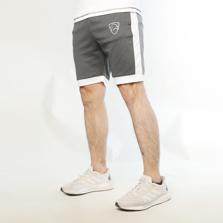 Charcoal Interlock Shorts With White Side And Bottom Panels
