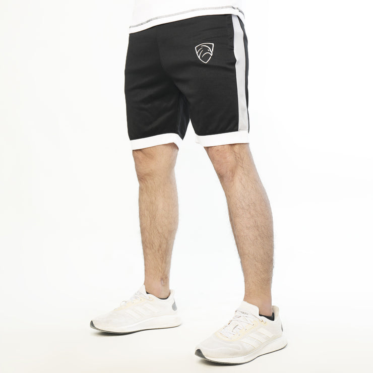 Black Interlock Shorts With White Side And Bottom Panels