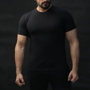 Black Lycra Tee With Orange Panel And Mesh Back