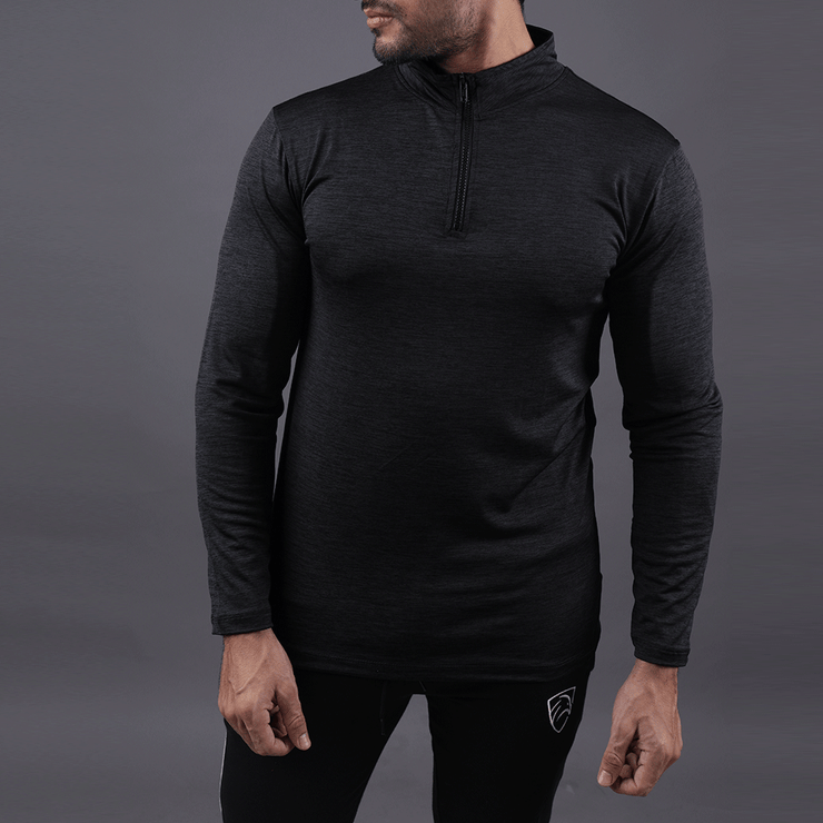 Limited Edition Quick Dry Melange Black Zipper Top - TeeFit Fashion