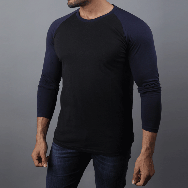 Black & Navy Raglan Tee - TeeFit Fashion
