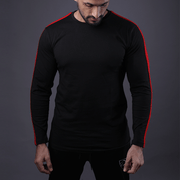 Black Full Sleeve Tee With Red Stripes - TeeFit Fashion