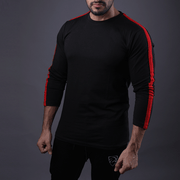Black Full Sleeve Tee With Red Stripes - TeeFit Fashion