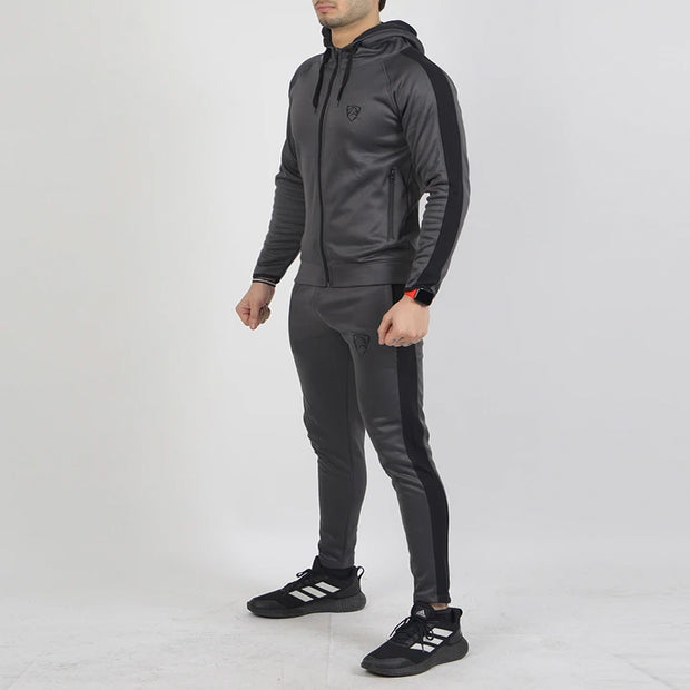 Charcoal Poly Fleece Tracksuit With Black Panels