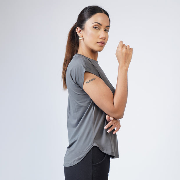 Grey Premium Cut Women Sleeveless Tee