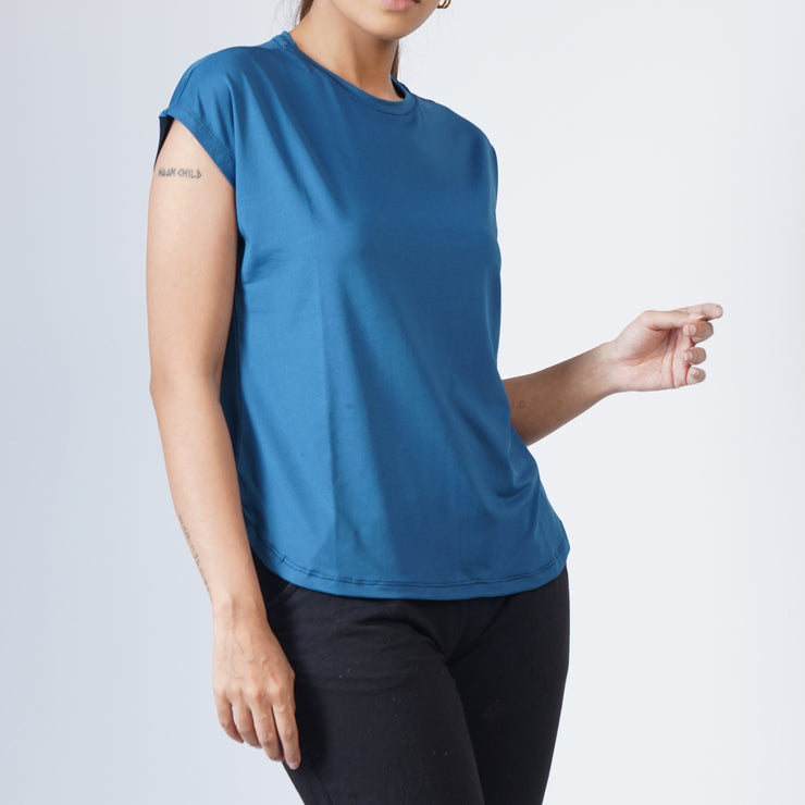 Teal Blue Premium Cut Women Sleeveless Tee