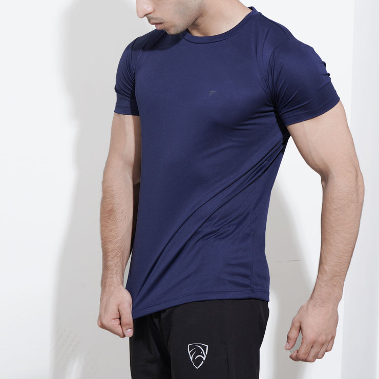 Navy Performance Tee With White Back Small Panel