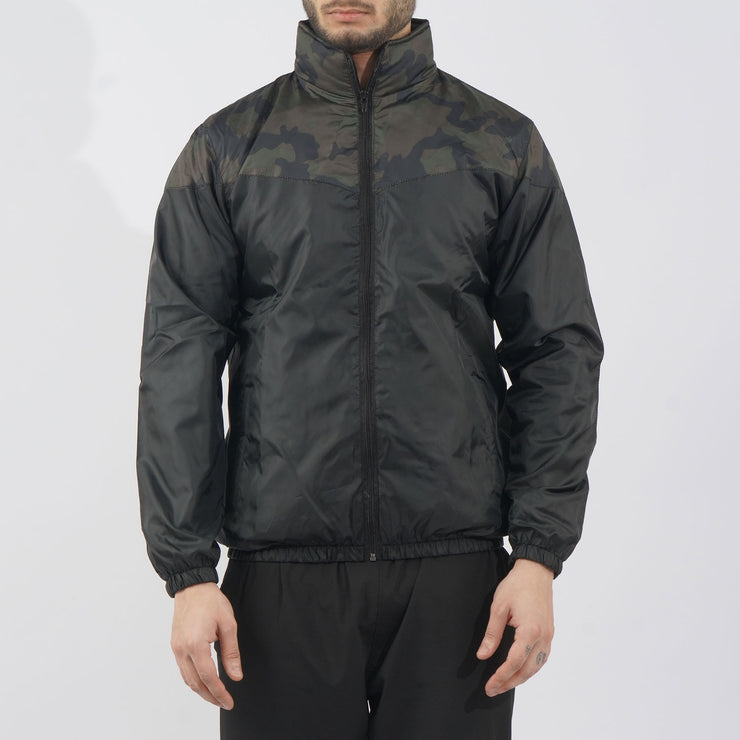 Green Camouflage V Panel Performance Mock Neck Zipper