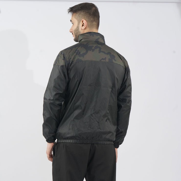 Green Camouflage V Panel Performance Mock Neck Zipper
