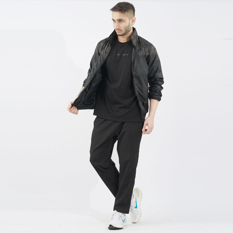Green Camouflage V Panel Performance Mock Neck Zipper